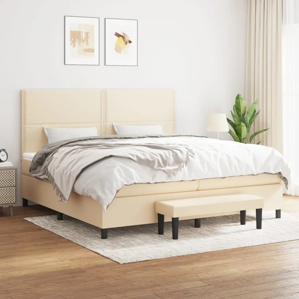 vidaXL Cama com molas/colchão 200x200 cm tecido cor creme