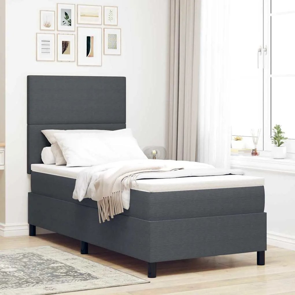 Cama Box Spring com Colchão e Luz LED Cinza Escuro 80x200 cm Tecido Ca