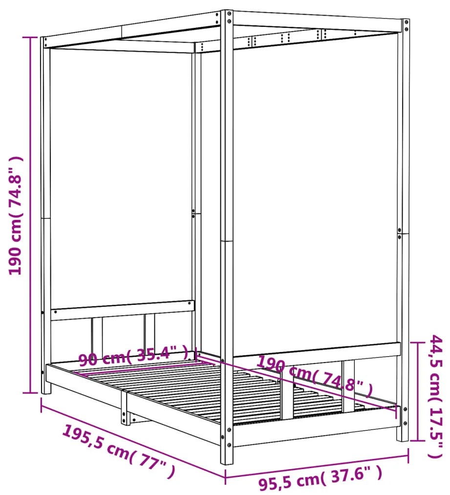 Estrutura de cama infantil 90x190 cm pinho maciço branco