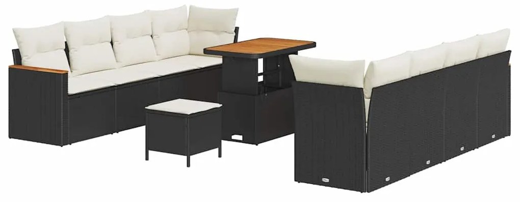 Conjunto de Sofá de Jardim vidaXL de 11 Peças com Almofadas Preto Vime