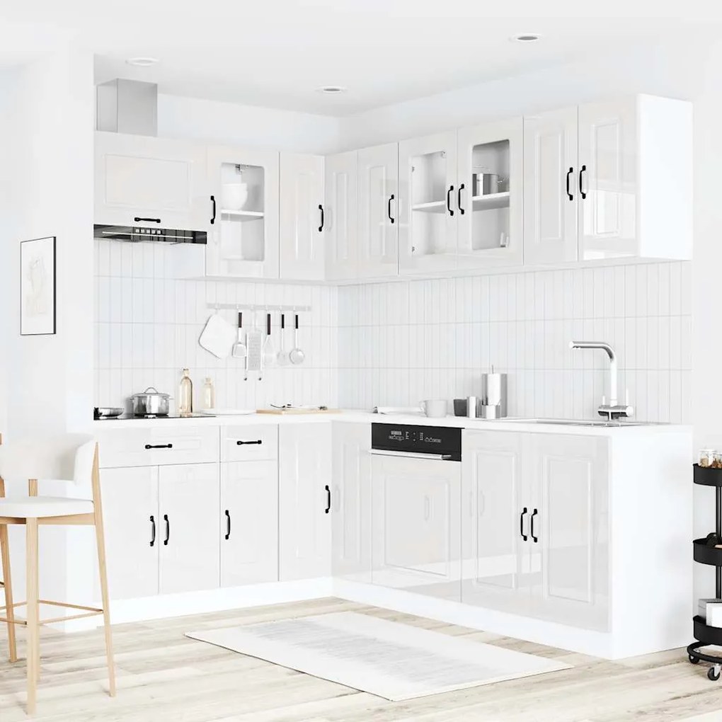 11 peças armário de cozinha conjunto Kalmar brilho branco