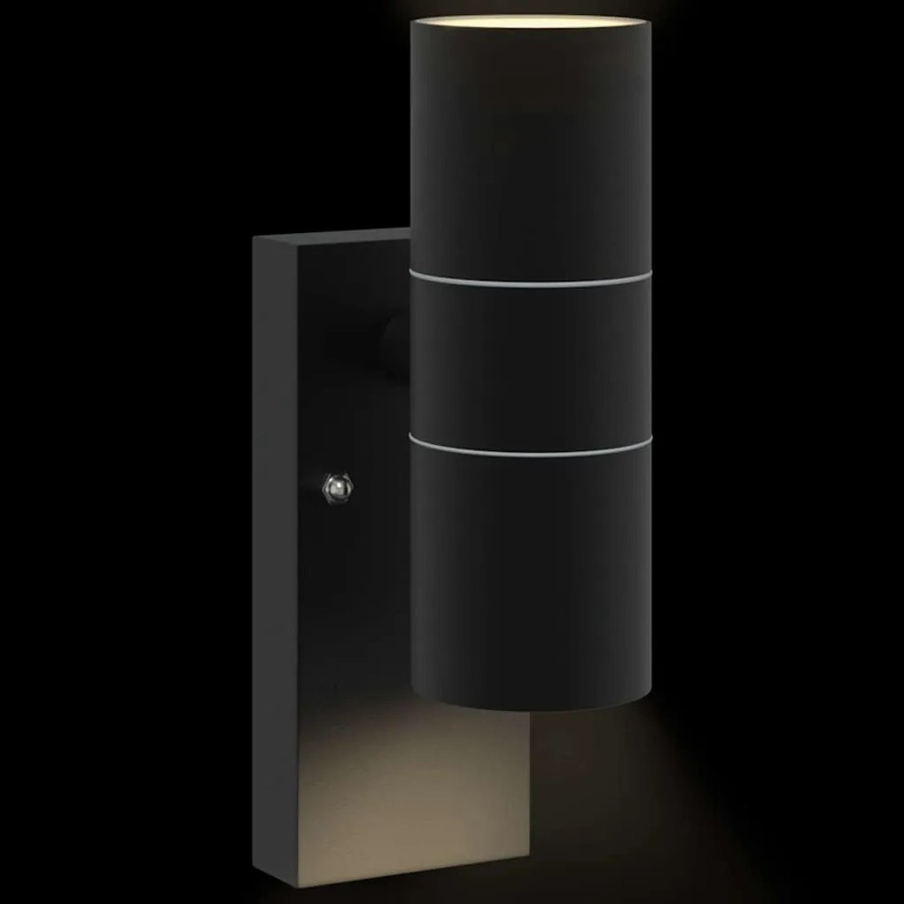 Luzes de Parede Externas 2 pcs Aço Inoxidável Preto IP44