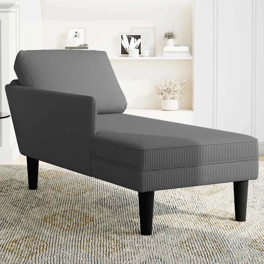 Chaise lounge com almofada tecido corduroy cinzento escuro