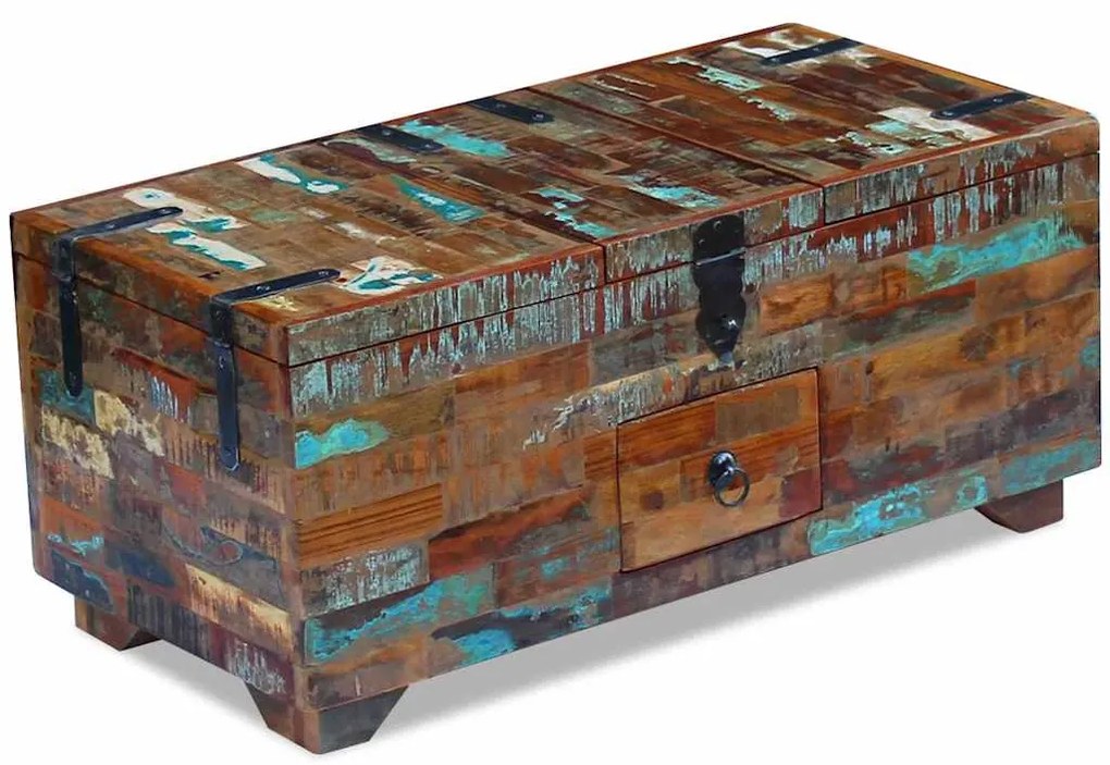 Mesa de centro baú/caixa 80x40x35cm madeira reciclada maciça