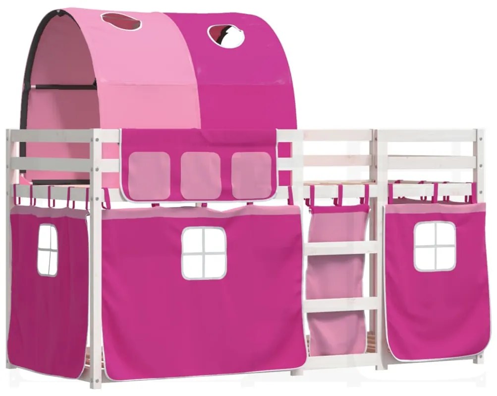 Beliche com cortinas 90x200 cm madeira de pinho maciça rosa