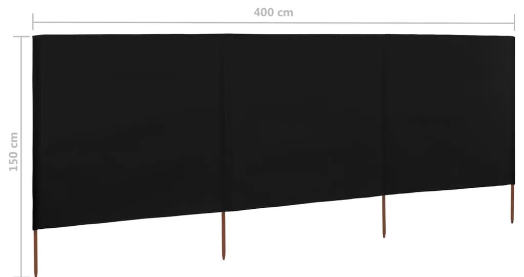 Para-vento com 3 painéis em tecido 400x120 cm preto
