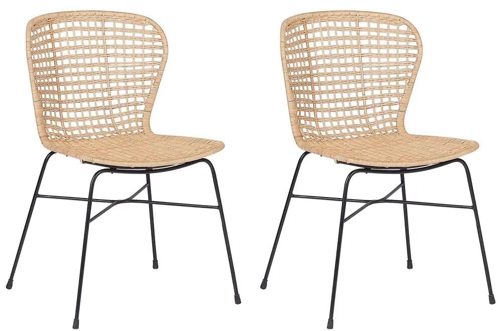 Conjunto de 2 cadeiras de jantar de vime cor de areia ELFROS Beliani