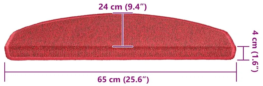 Tapetes de escada 30 pcs 65x24x4 cm vermelho bordô