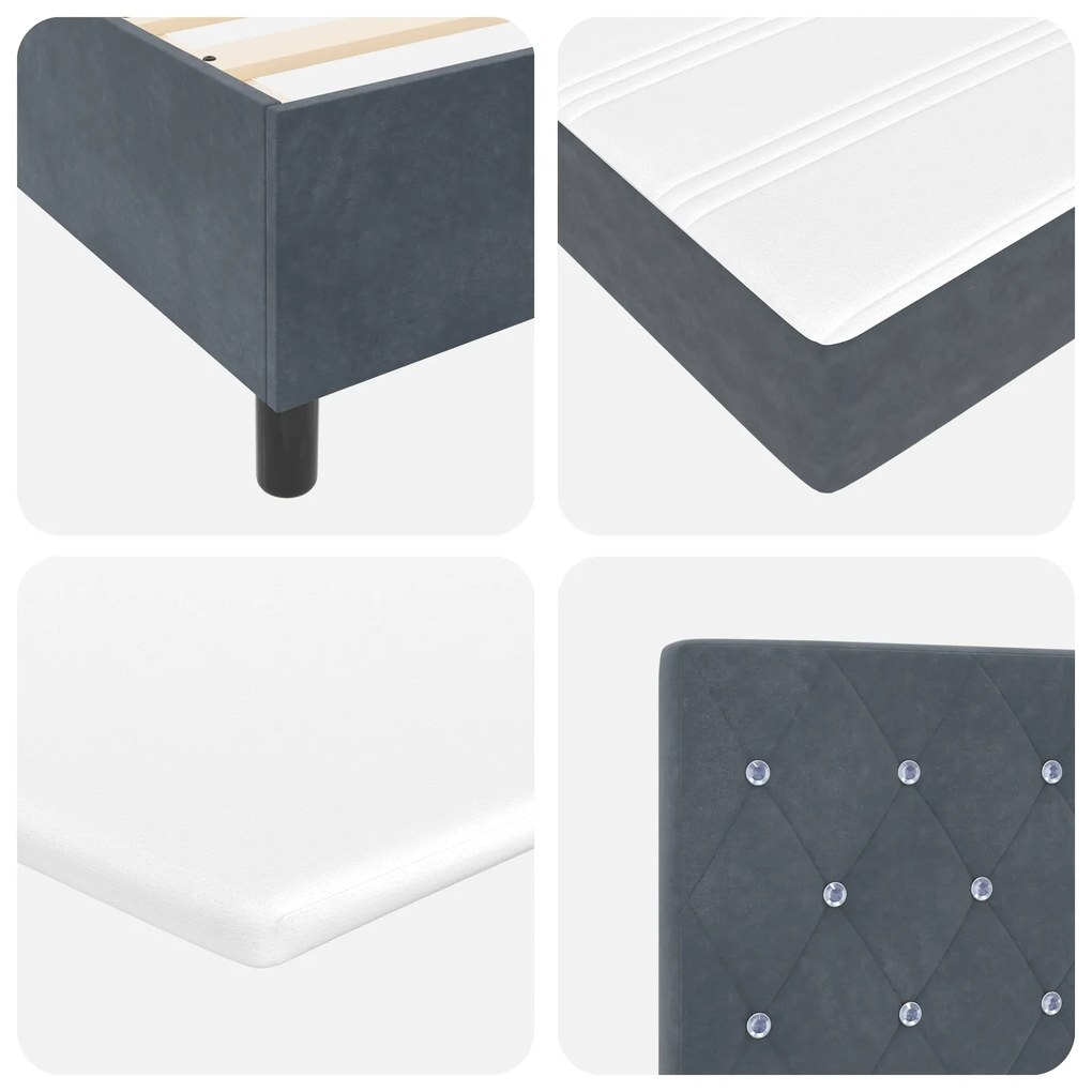 Cama Box Spring com Colchão Cinza Escuro 90x200 cm em Veludo