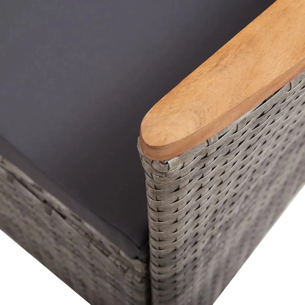Cadeiras de exterior 2 pcs com almofadões vime PE cinzento