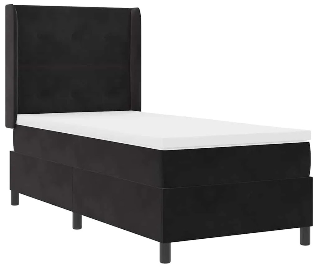 Cama Box Spring com Colchão preta 100x200 cm em Veludo