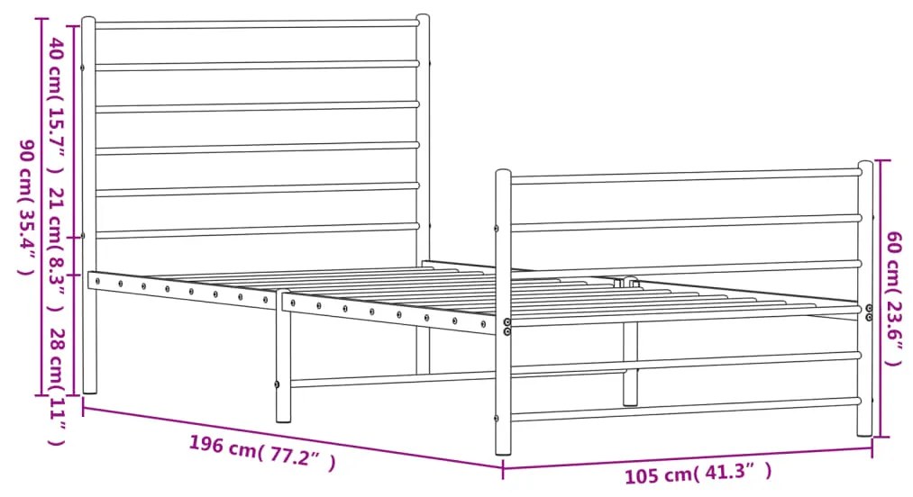 Estrutura de cama com cabeceira e pés 100x190 cm metal preto