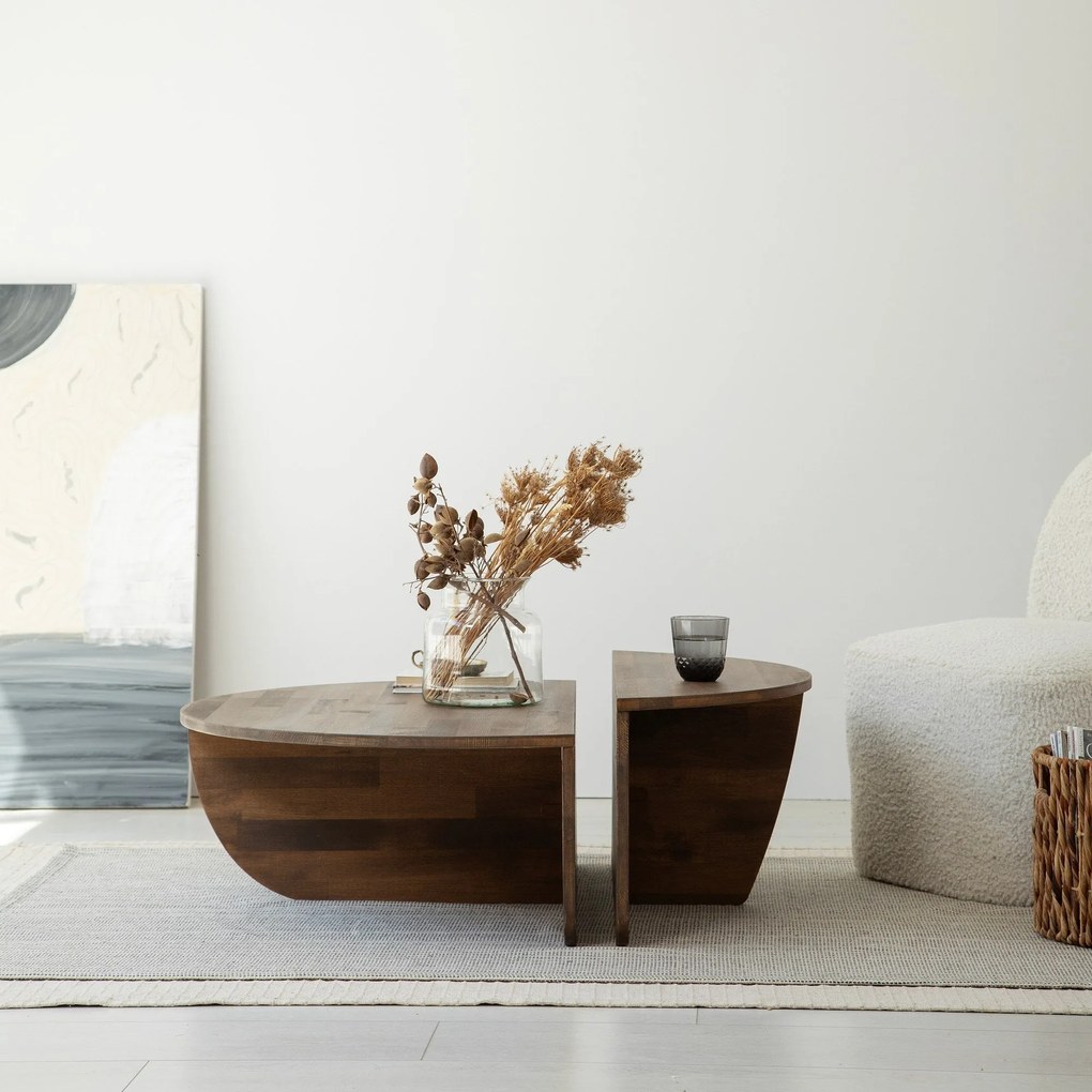 Conjunto de Mesas de Café Podium - Cor Nogueira - 90x30x60cm e 85x30x3