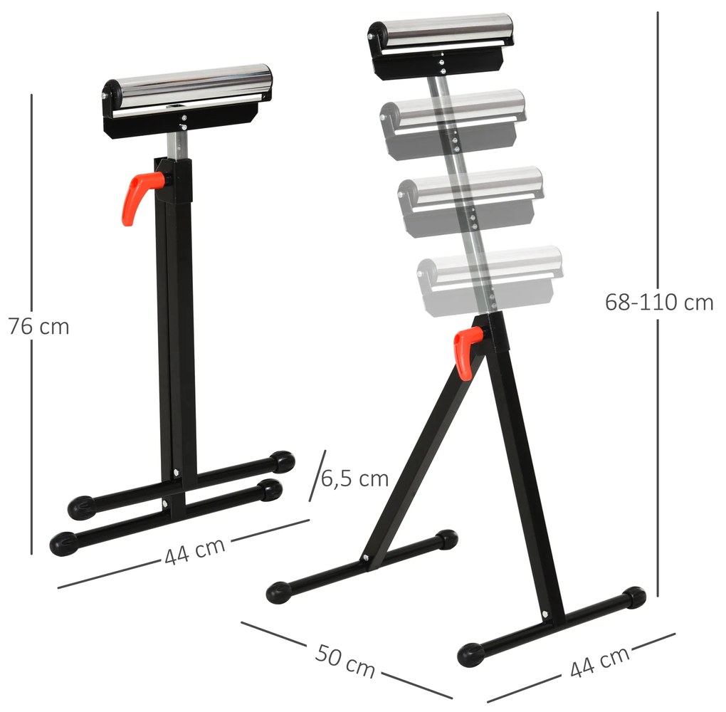 Cavalete Telescópico com Rolo Dobrável e Altura Ajustável entre 68-110cm com Manivela de Bloqueio Carga Máx. 60/90kg Preto e Prata