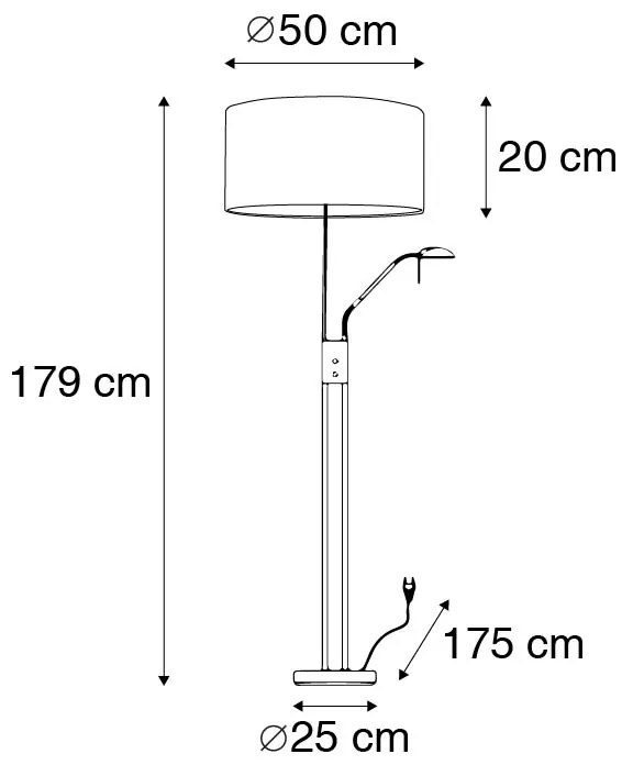 Candeeiro de pé em aço e branco com braço de leitura ajustável - Luxor