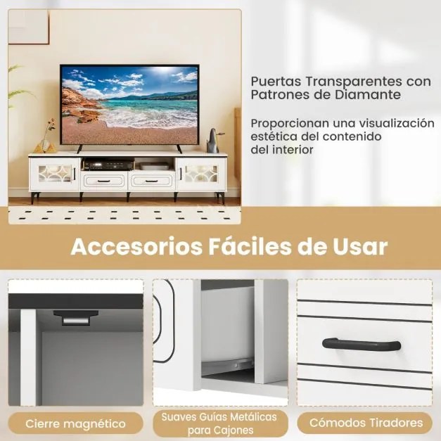 Móvel para TV de até 80 polegadas com 2 gavetas, 2 compartimentos com porta e prateleira 180,5 x 35 x 46 cm branco