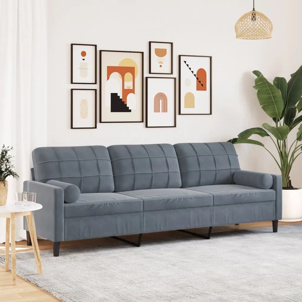 vidaXL Sofá 3 lug. c/ almofadas decorativas 210 cm veludo cinza-escuro
