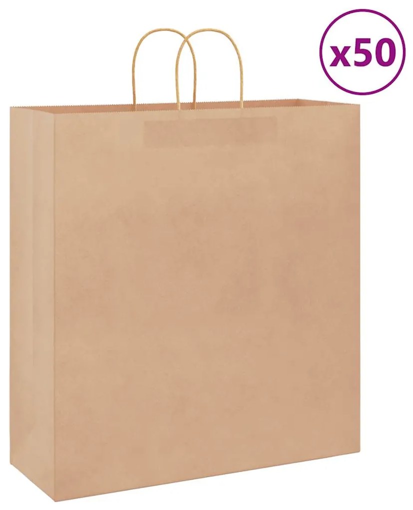 vidaXL Sacos de papel 50 unid com alças castanho 45x17x48 cm