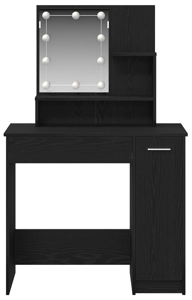 Mesa de Maquiagem LED em Carvalho Preto - 86,5 x 35 x 136 cm