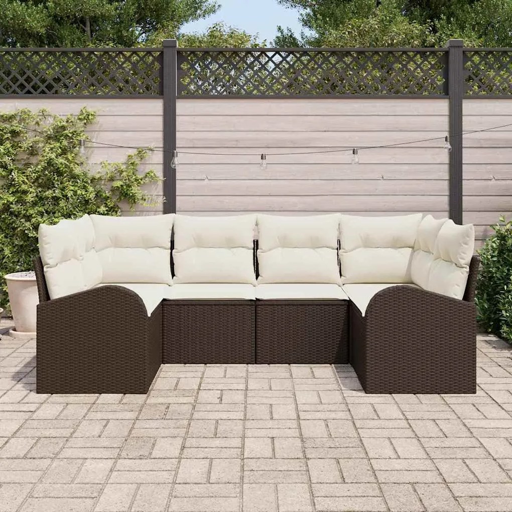 Conjunto de Sofá de Jardim 6 Peças com Almofadas Marrom em Rattan