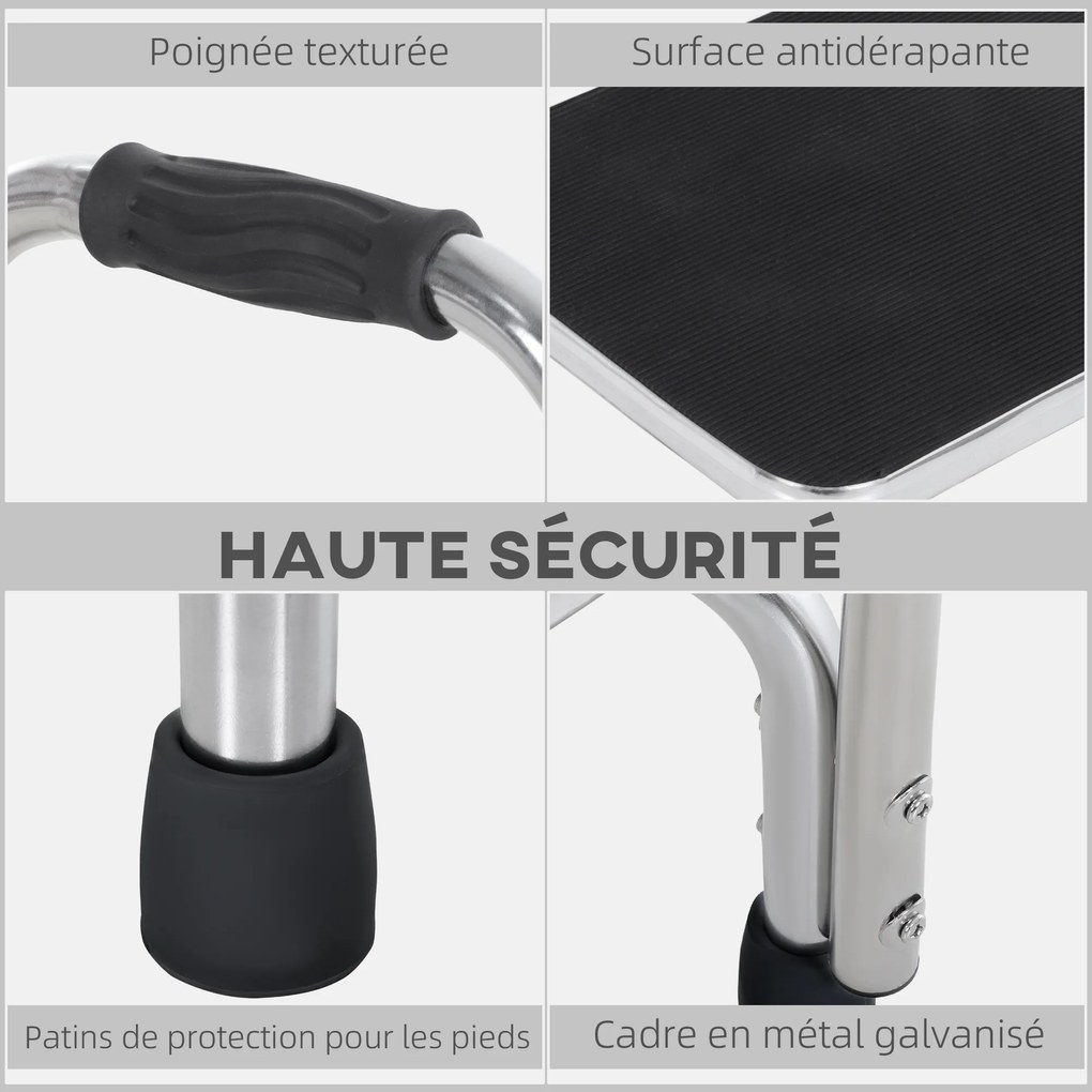 Degrau com barra de apoio para idosos 43  x 31  x 86,5 cm- degrau de segurança - Degrau de acesso à banheira Aço galvanizado cinzento metalizado, pret