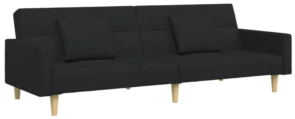Sofá-cama de 2 lugares com apoio de pés tecido preto