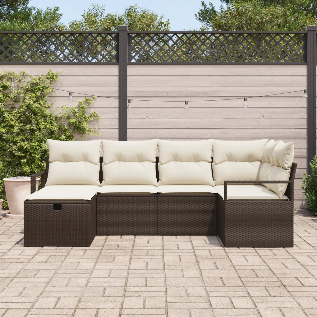 Conjunto de Sofás de Jardim vidaXL com Almofadas Castanho Vime PE, Sof