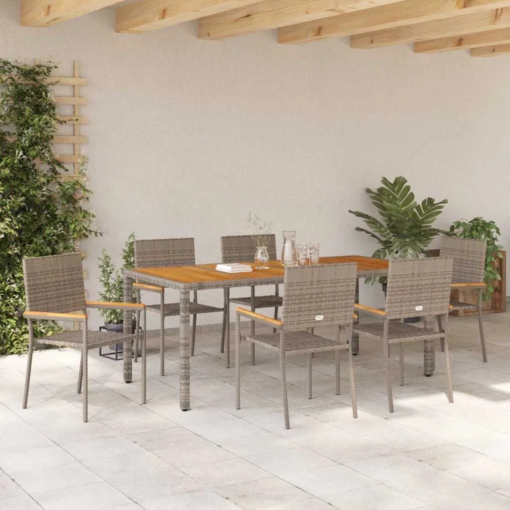 Conjunto de Jantar para Jardim vidaXL de 7 Peças Cinza Polirattan