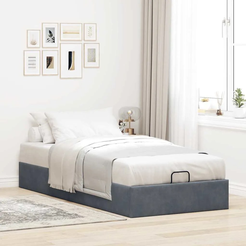 Otomano Bed Frame No Colchão Cinzento Escuro 90x200 cm Veludo