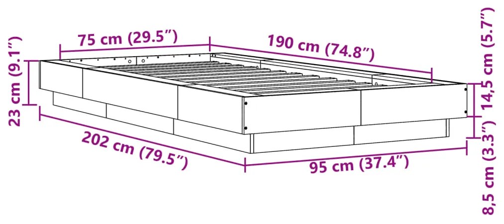 Estrutura de cama 75x190 cm derivados de madeira branco