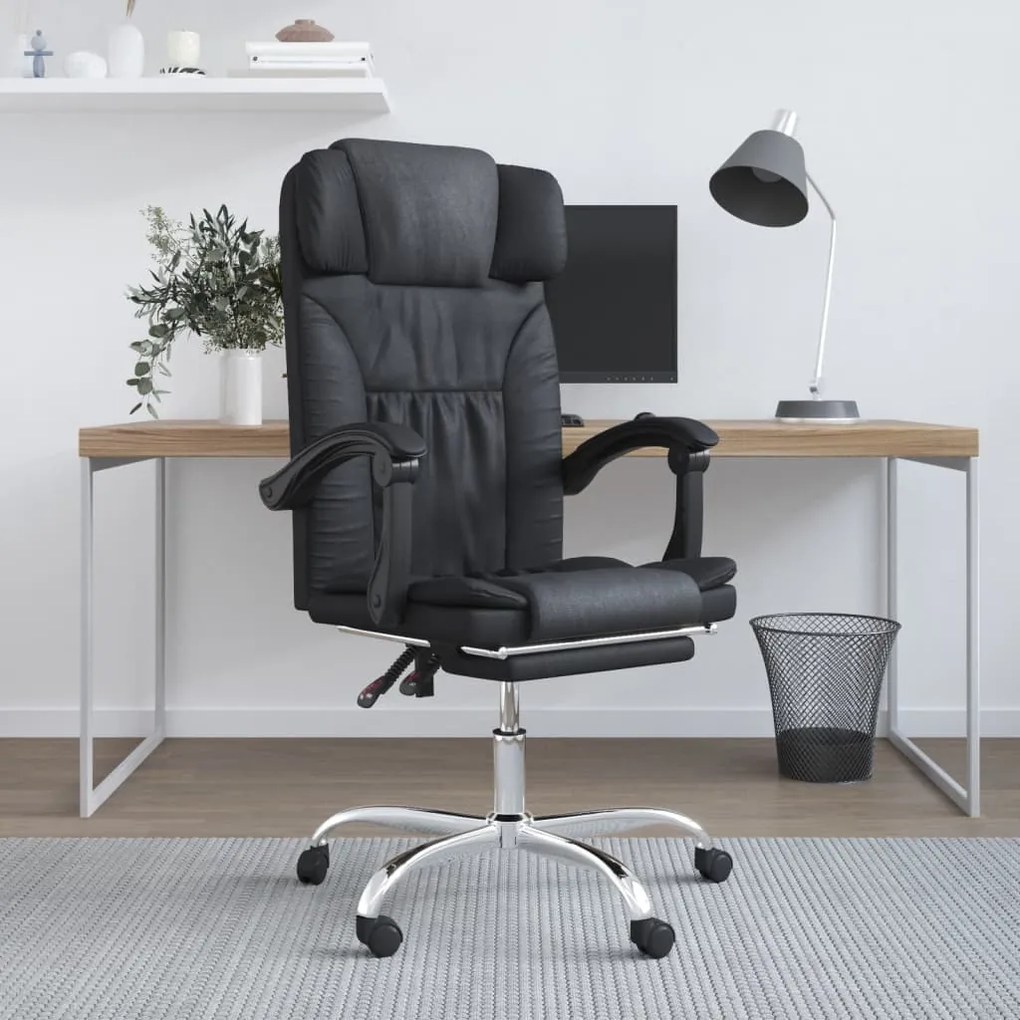 Cadeira escritório massagens reclinável couro artificial preto