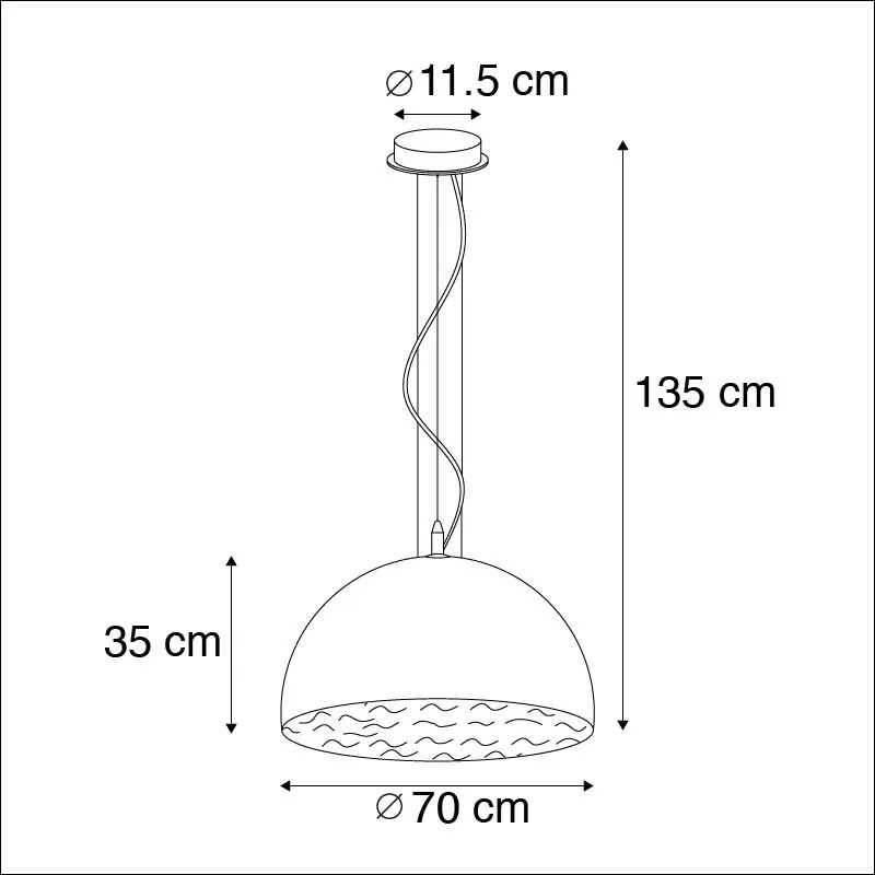 LED Candeeiro de suspensão inteligente preto com dourado 70 cm com Wi-Fi A60 - Magna Moderno
