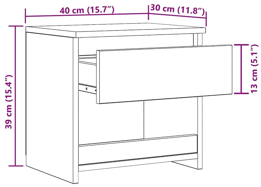 Mesa cabeceira 40x30x39 cm derivados de madeira cinzento sonoma