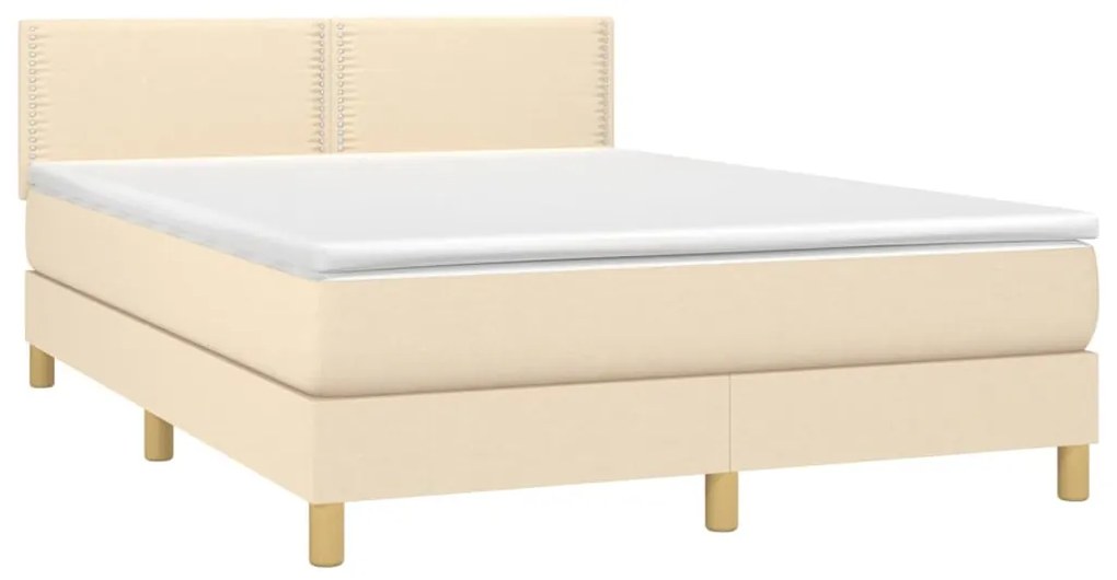 Cama box spring c/ colchão e LED 140x190 cm tecido cor creme