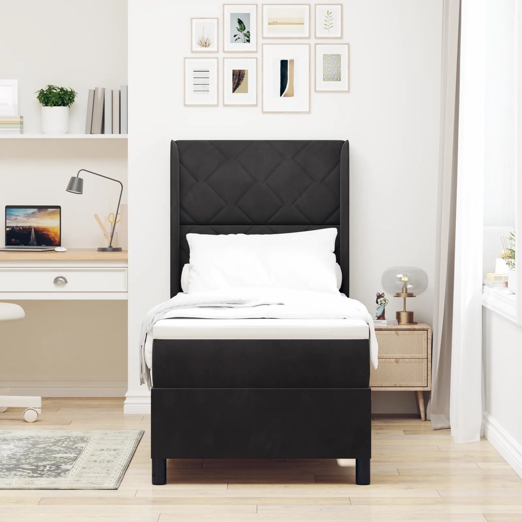 Cama Box Spring vidaXL com Colchão e LED Preto 80x200 cm Veludo