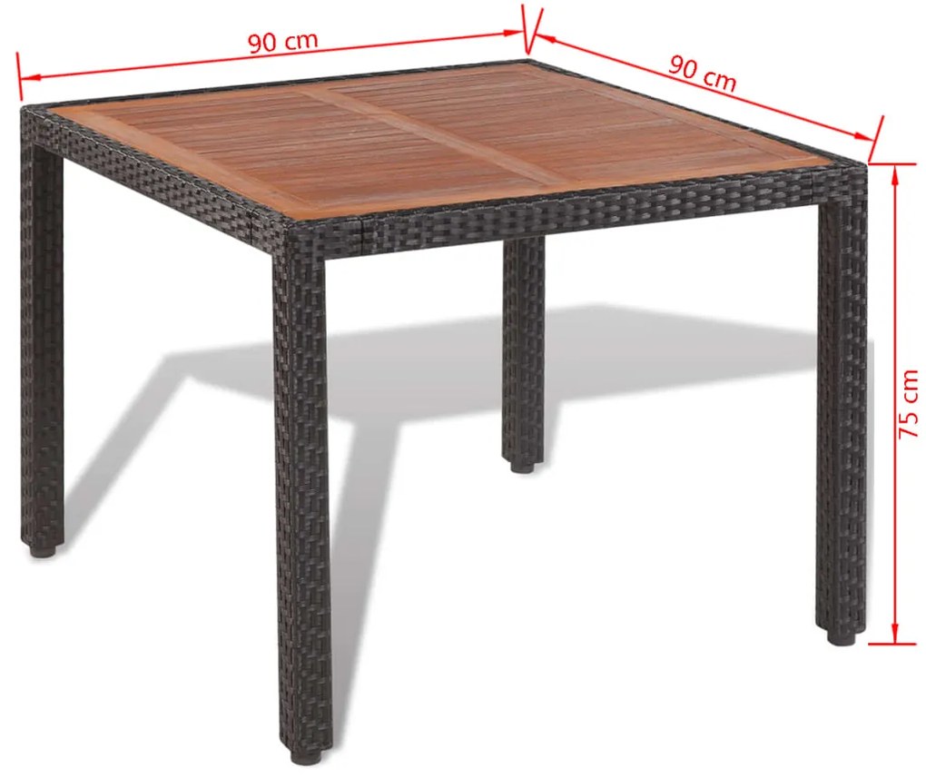 5 pcs conjunto jantar exterior com almofadões vime PE preto