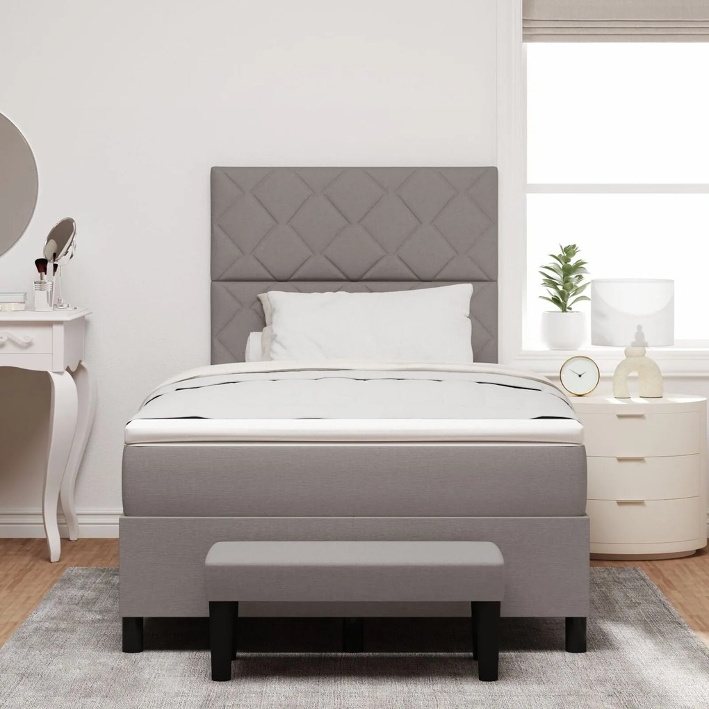 Cama Box Spring com colchão e banco taupe 120x190 cm Tecido
