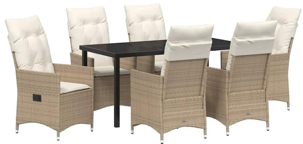 Conjunto de Jantar de Jardim com 7 Peças e Almofadas, Bege Rattan
