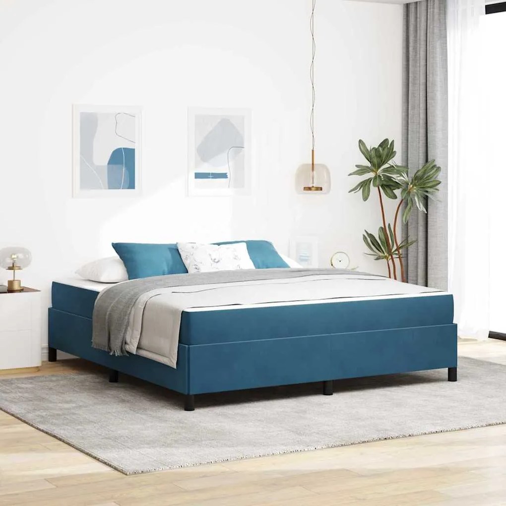 vidaXL Estrutura da Cama Azul Escuro e Branco 180 x 200 cm Veludo