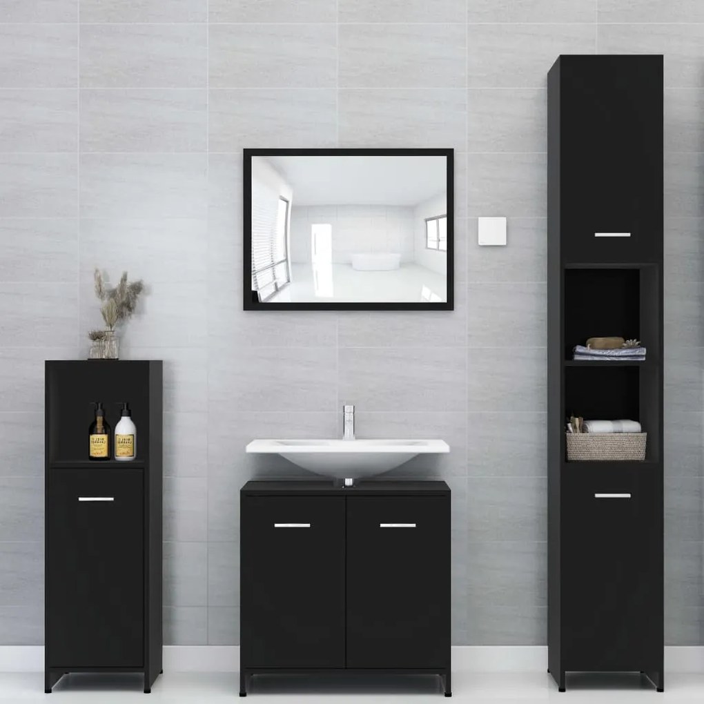 vidaXL 4 pcs conjunto de móveis de casa de banho contraplacado preto