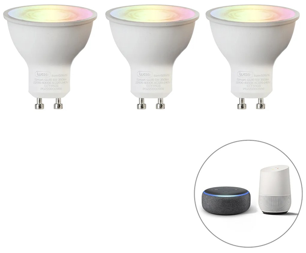 Conjunto de 3 lâmpadas LED inteligentes GU10 RGBW 5W 350lm 2200-4000K