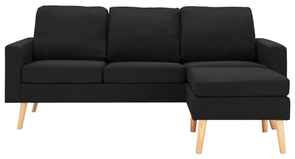 Sofá Ginger Chaise Longue -  Cor Preto - De 3 Lugares - Tecido Suave a