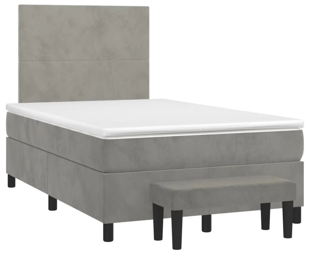 Cama boxspring c/ colchão 120x200 cm veludo cinzento-claro