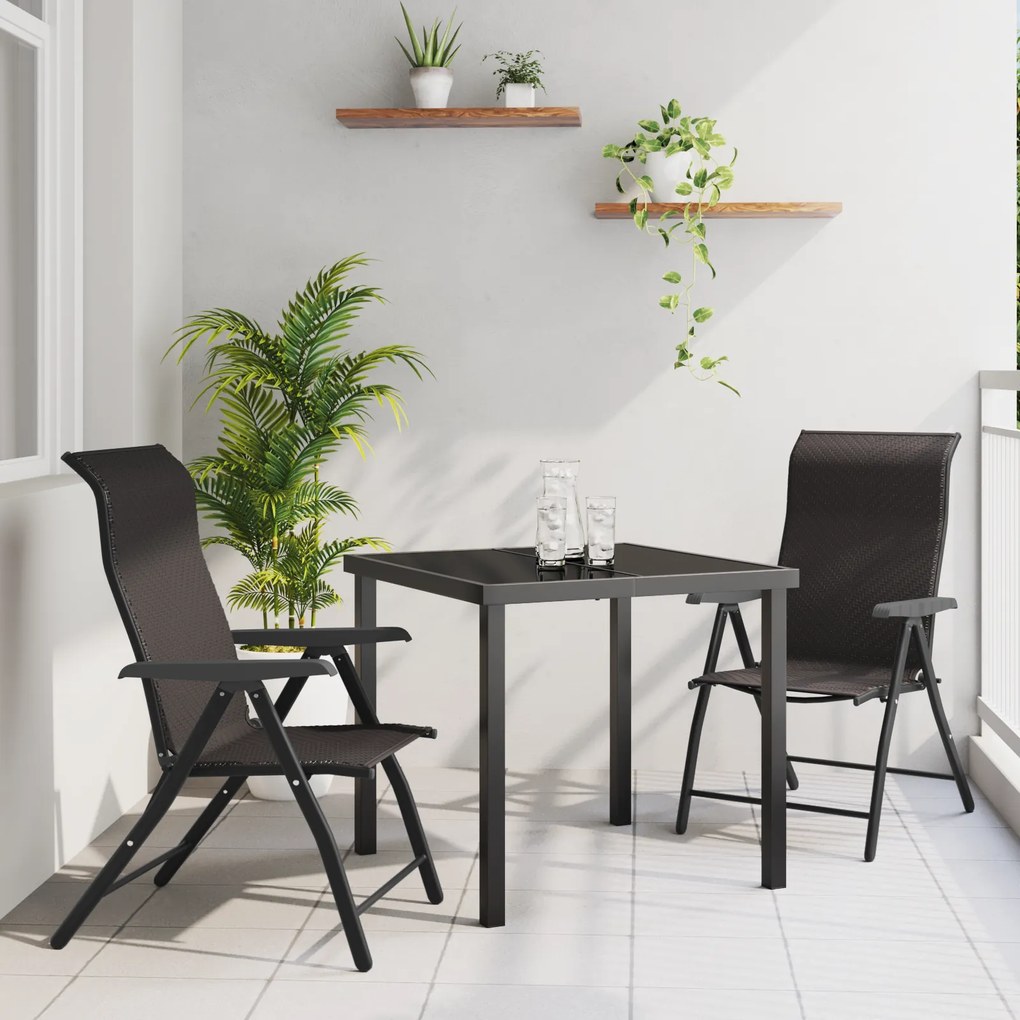 vidaXL Conjunto de Jantar 3 Peças Preto Rattan Poliéster