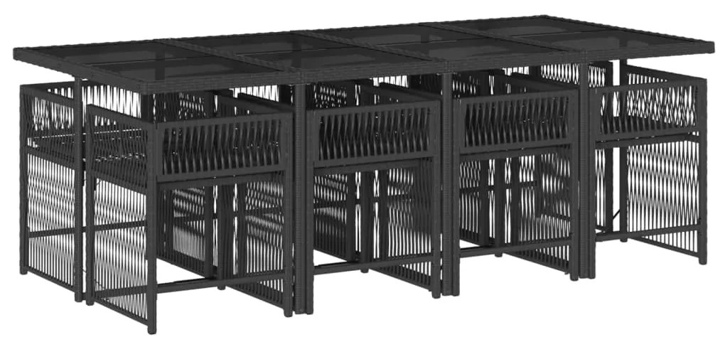 9 pcs conjunto de jantar p/ jardim c/ almofadões vime PE preto