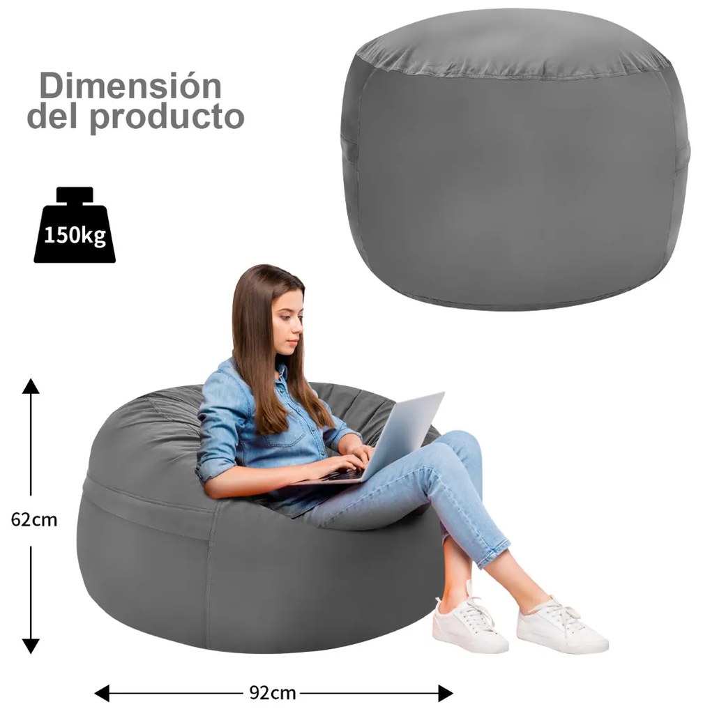 Pufe Sofá almofadado com almofada de esponja com capa macia para quarto de dormir Escritório  92 x 92 x 61 cm Cinzento