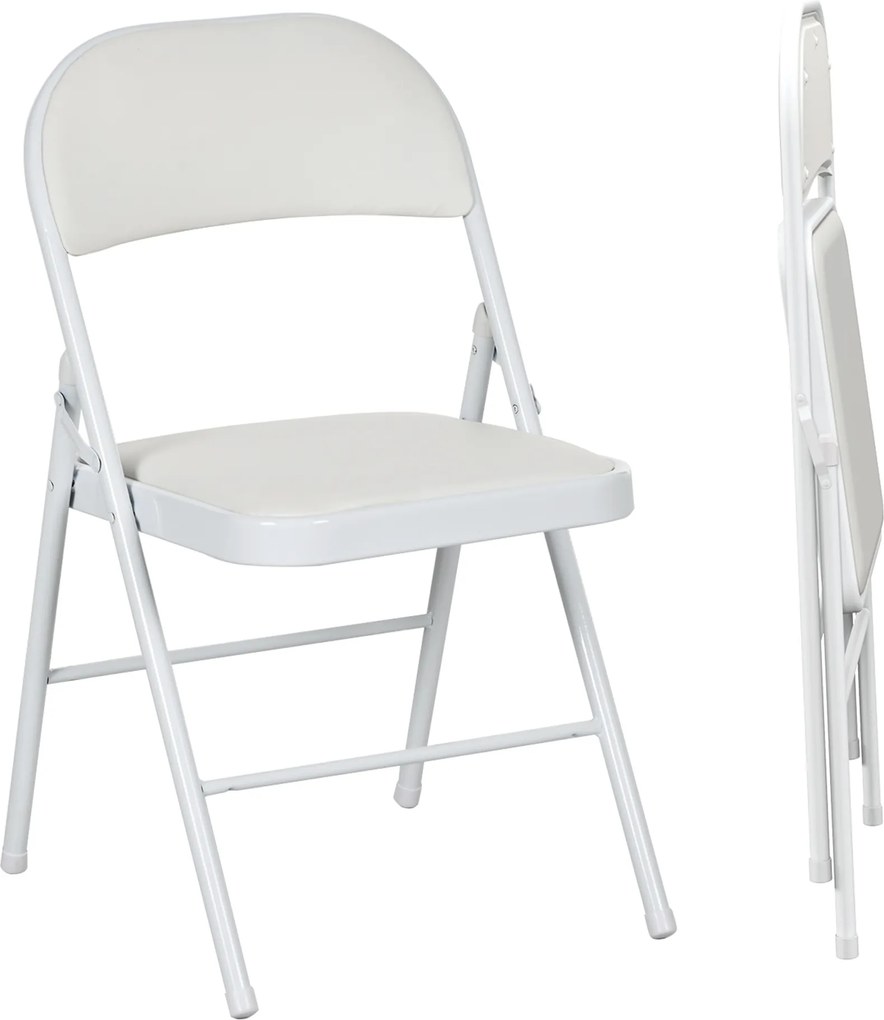 Conjunto de 2 Cadeiras Dobráveis com Encosto e Estrutura de Aço (MESA NÃO INCLUIDA) para Sala de Estar escritório Estúdio 45x46x78 cm Branco