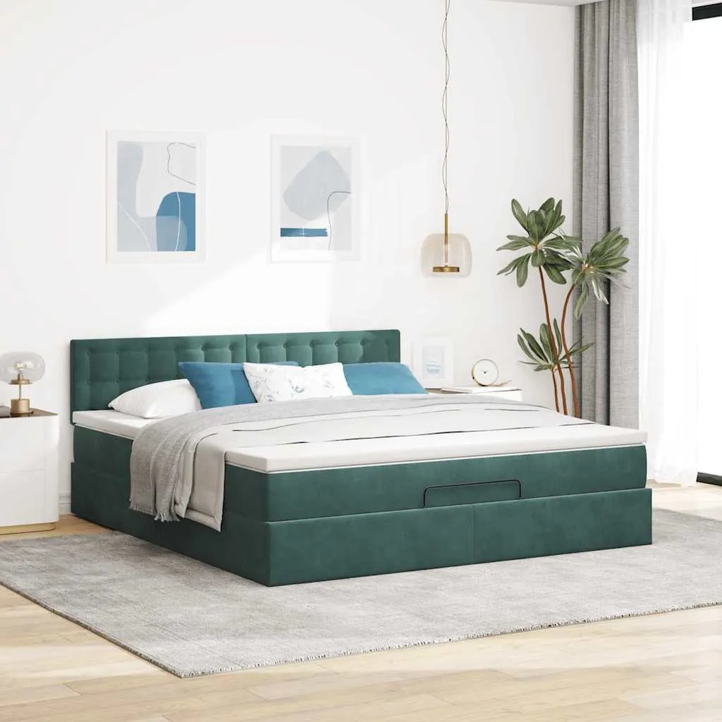 Estrutura de cama otomana com colchão 160x200 cm verde escuro