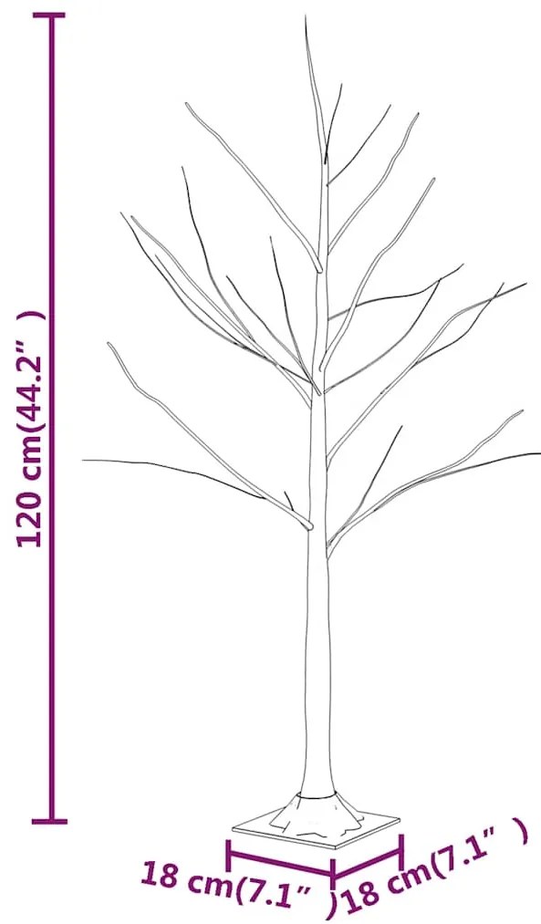 Árvore c/ 48 luzes LED 120 cm bétula branco quente