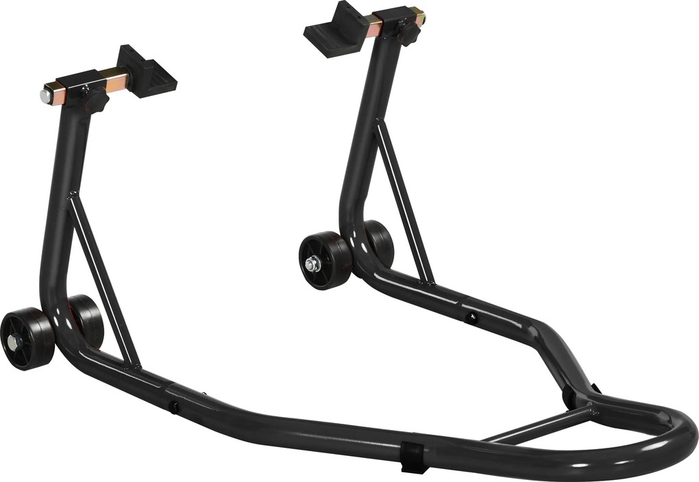 HOMCOM Cavalete Traseiro para Moto com Rodas, Suportes em U + L para Braço Oscilante, Aço Resistente, Preto | Aosom Portugal